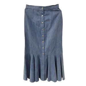 Vtg Lilia Smitty Western Cowgirl Denim Maxi Skirt Ruffle Attitude Country Size L